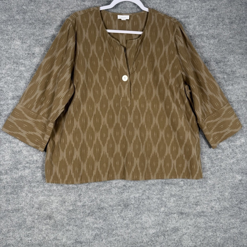 J.Jill Size-L/Petite Tunic Top Ikat Blouse Camel Cream Cotton